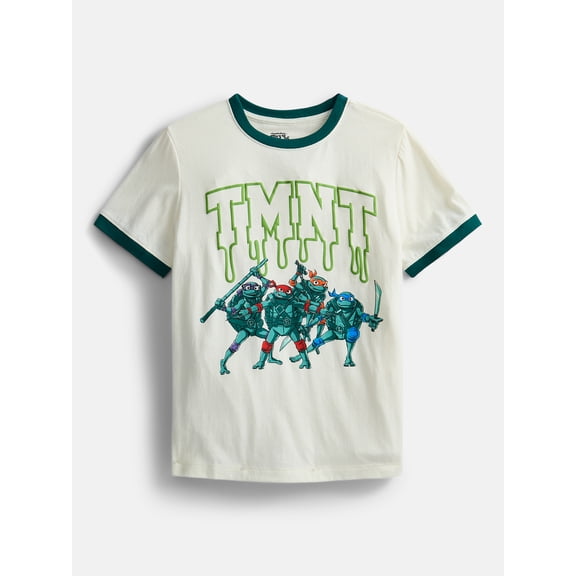 Nickelodeon Teenage Mutant Ninja Turtles Boys Short Sleeve Puff Print Ringer T-Shirt, Sizes XS 4/5-XXL 18/20
