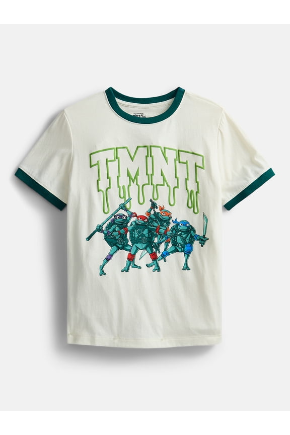 Teenage Mutant Ninja Turtles Boys Short Sleeve Puff Print Ringer T-Shirt, Sizes XS 4/5-XXL 18/20
