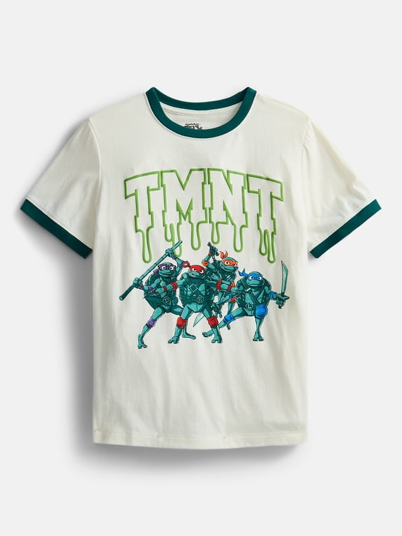 Teenage Mutant Ninja Turtles Boys Short Sleeve Puff Print Ringer T-Shirt, Sizes XS 4/5-XXL 18/20