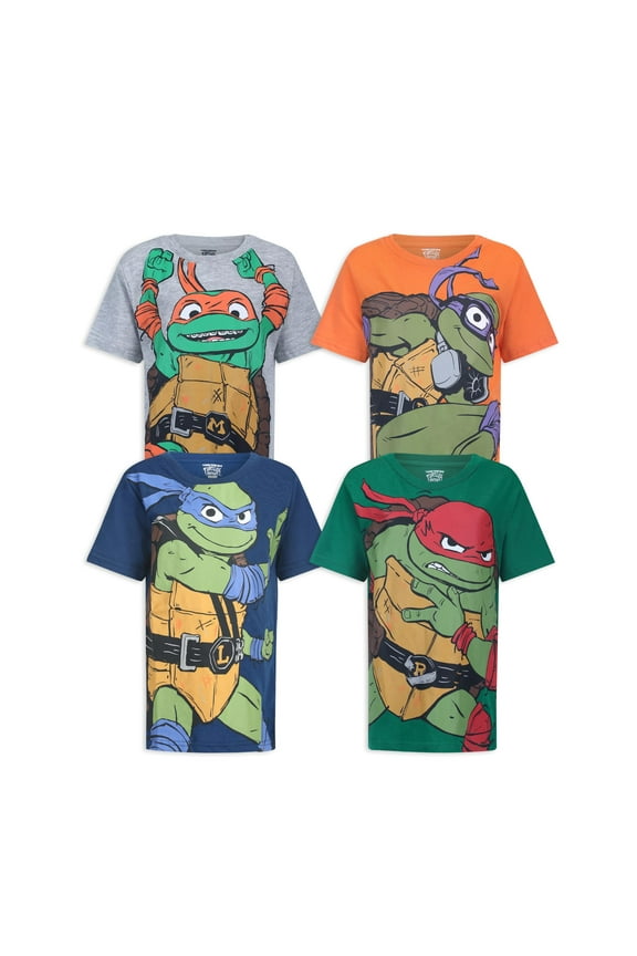 Nickelodeon Teenage Mutant Ninja Turtles Short Sleeve T-Shirts (Boys), 4 Pack, Sizes 4-10