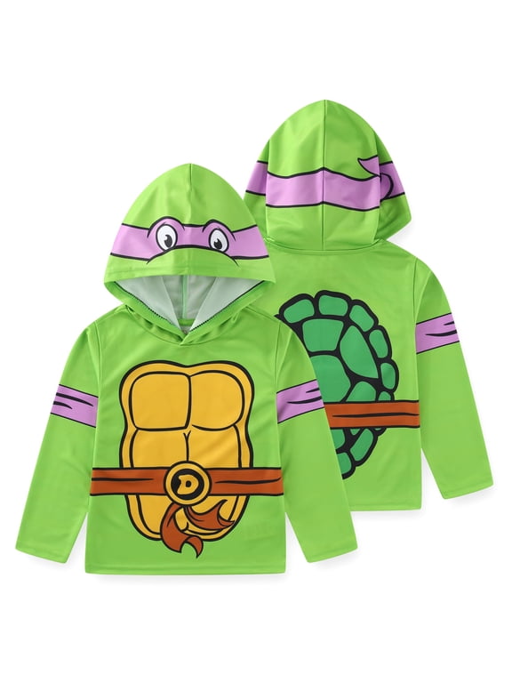 Nickelodeon Teenage Mutant Ninja Turtles TMNT Donatello Long Sleeve Hooded Shirt (Boys), Sizes 4-20
