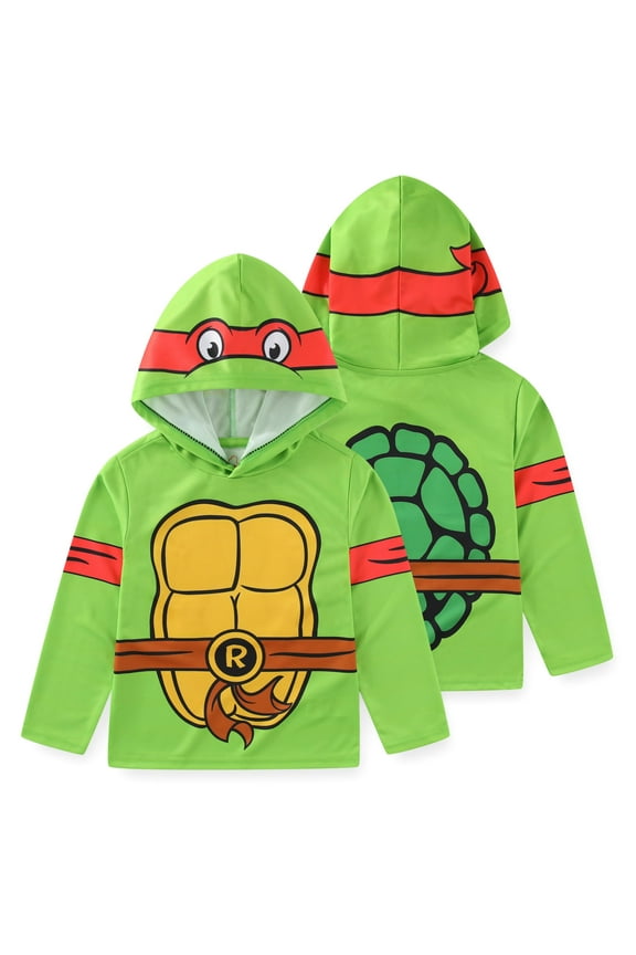 Nickelodeon Teenage Mutant Ninja Turtles TMNT Michelangelo Long Sleeve Hooded Shirt (Boys), Sizes 4-20