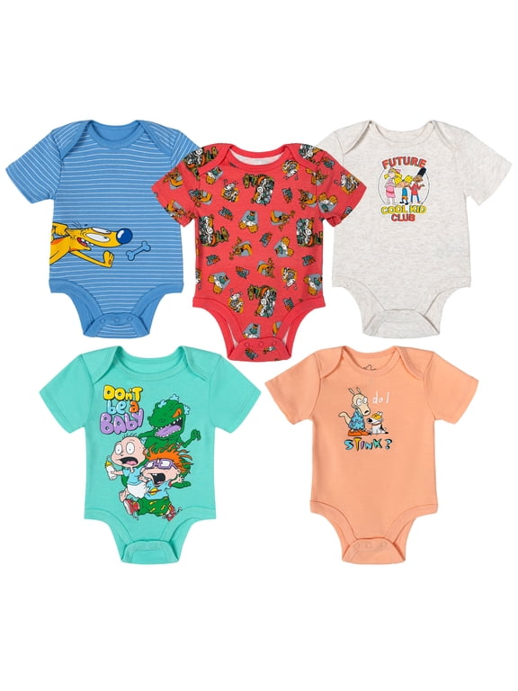 The 90s Rugrats Rocko's Modern Life CatDog Hey Arnold 5 Pack Bodysuits Newborn to Infant