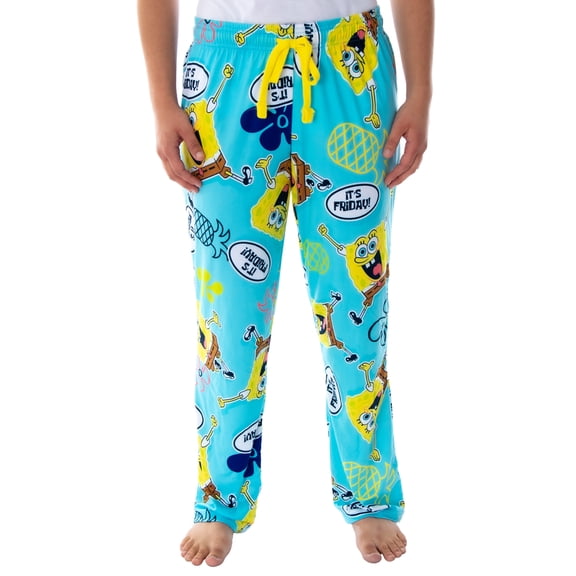 Nickelodeon Unisex L Elastic Waistband/SpongeBob/Polyester Sleep Lounge Pajama Pants, Multicolor
