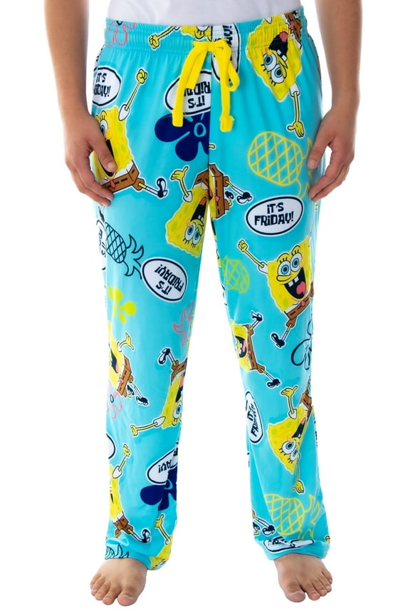 Nickelodeon Unisex L Elastic Waistband/SpongeBob/Polyester Sleep Lounge Pajama Pants, Multicolor