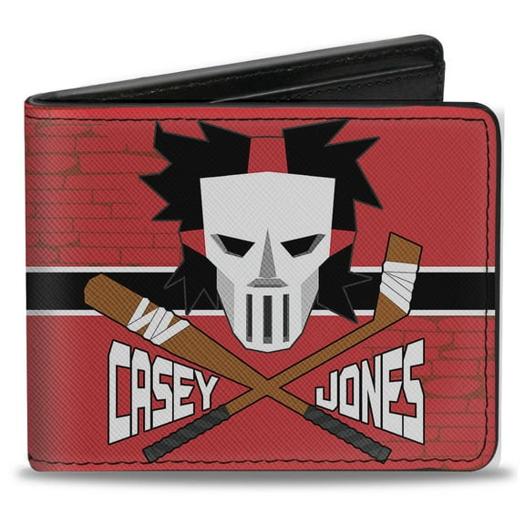 Nickelodeon Wallet, Bifold, Casey Jones Baseball Bat Hockey Stick Bricks Reds White Black, Vegan Leather