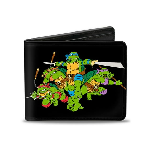 Nickelodeon Wallet, Bifold, Classic TMNT Group Pose TMNT World Tour 84 Black Green, Vegan Leather