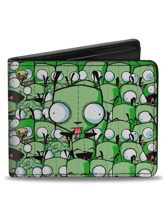 Nickelodeon Wallet, Bifold, Invader Zim Gir Poses Stacked Greens, Vegan Leather