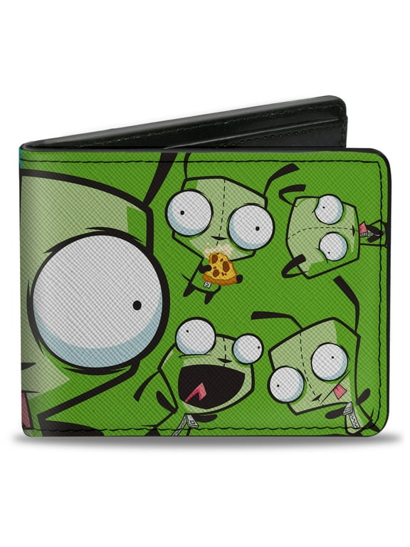 Nickelodeon Wallet, Bifold, Invader Zim Gir Split Close Up and Poses Blue Green, Vegan Leather