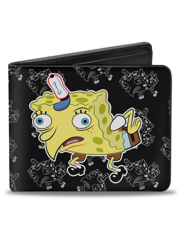 Nickelodeon Wallet, Bifold, Mocking Spongebob Pose Pose Outline Black Gray, Vegan Leather