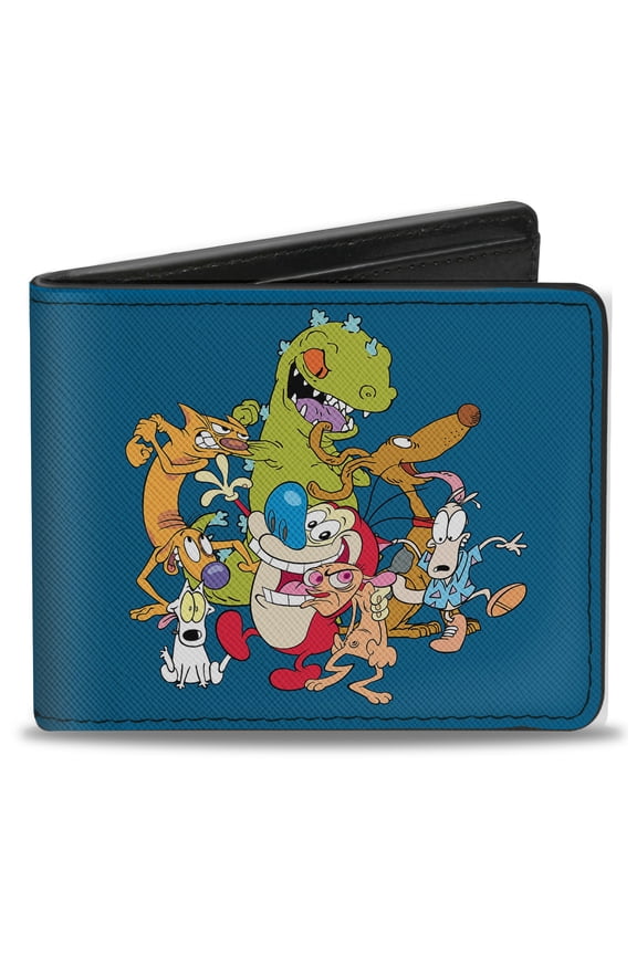 Nickelodeon Wallet, Bifold, Nick 90s Rewind Character Group Pose Turquoise, Vegan Leather