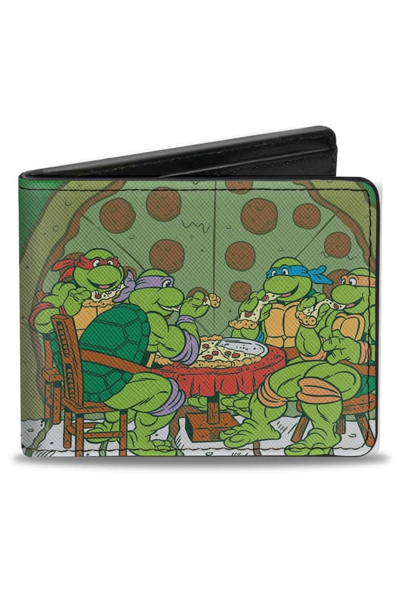 Nickelodeon Wallet, Bifold, Ninja Turtles Pizza Party Mutant Sized Hunger Green Black, Vegan Leather