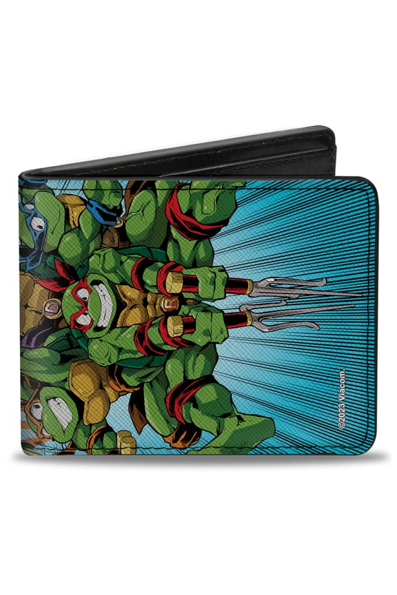 Nickelodeon Wallet, Bifold, Ninja Turtles Turtle Power Group Pose Rays Blues, Vegan Leather