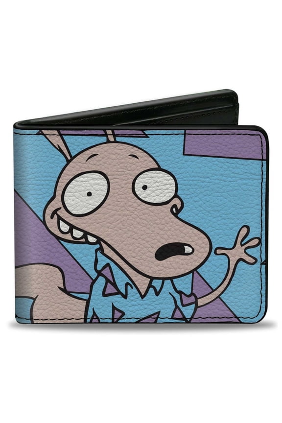 Nickelodeon Wallet, Bifold, Rockos Modern Life Rocko Waving Pose and Triangle Blue Purple, Vegan Leather