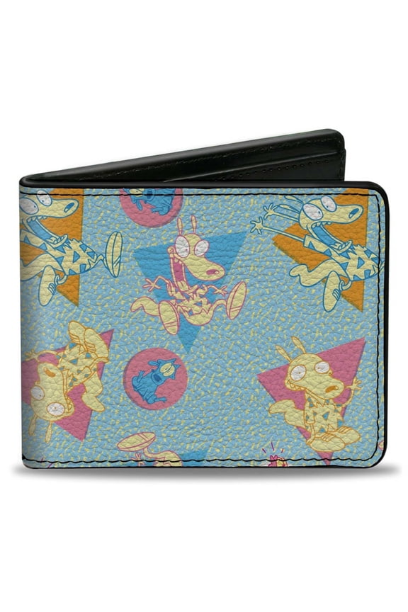 Nickelodeon Wallet, Bifold, Rockos Modern Life Rocko and Spunky Expressions Multi Color, Vegan Leather