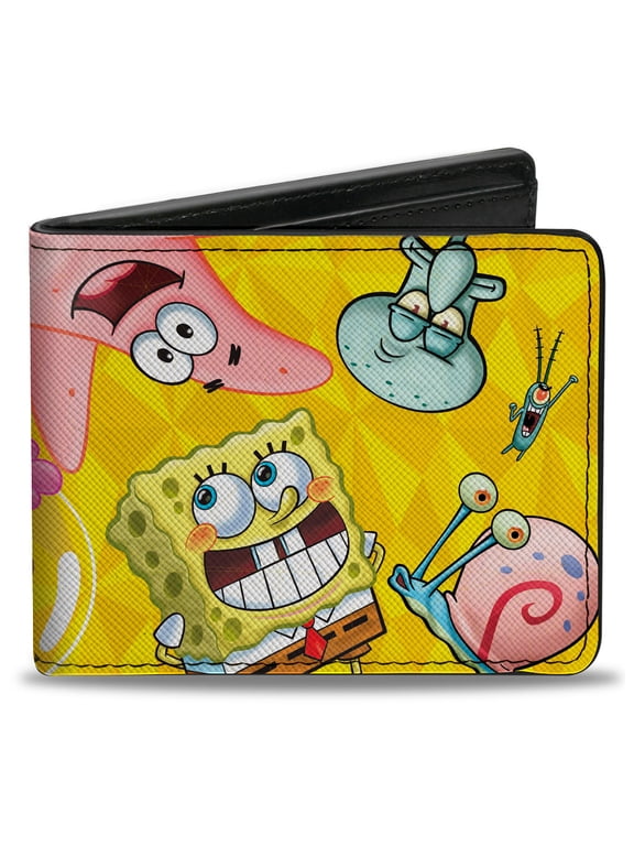 Nickelodeon Wallet, Bifold, SpongeBob SquarePants Characters Pose Toss Yellows, Vegan Leather