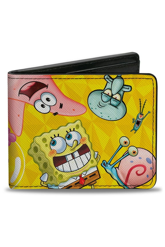 Nickelodeon Wallet, Bifold, SpongeBob SquarePants Characters Pose Toss Yellows, Vegan Leather