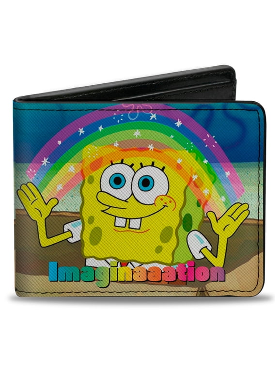 Nickelodeon Wallet, Bifold, SpongeBob SquarePants Imaginaaation Smiling Rainbow Pose, Vegan Leather
