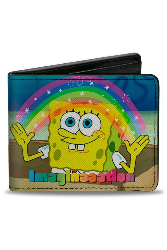 Nickelodeon Wallet, Bifold, SpongeBob SquarePants Imaginaaation Smiling Rainbow Pose, Vegan Leather