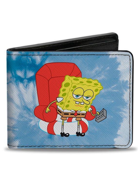 Nickelodeon Wallet, Bifold, SpongeBob SquarePants Imma Head Out Chair Pose Tie Dye Blues, Vegan Leather