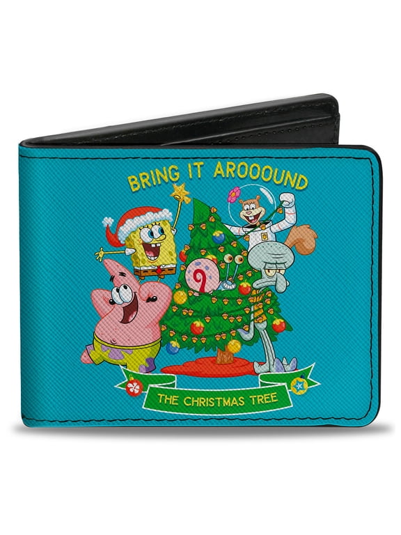 Nickelodeon Wallet, Bifold, SpongeBob SquarePants The Christmas Tree Group Pose Blue, Vegan Leather