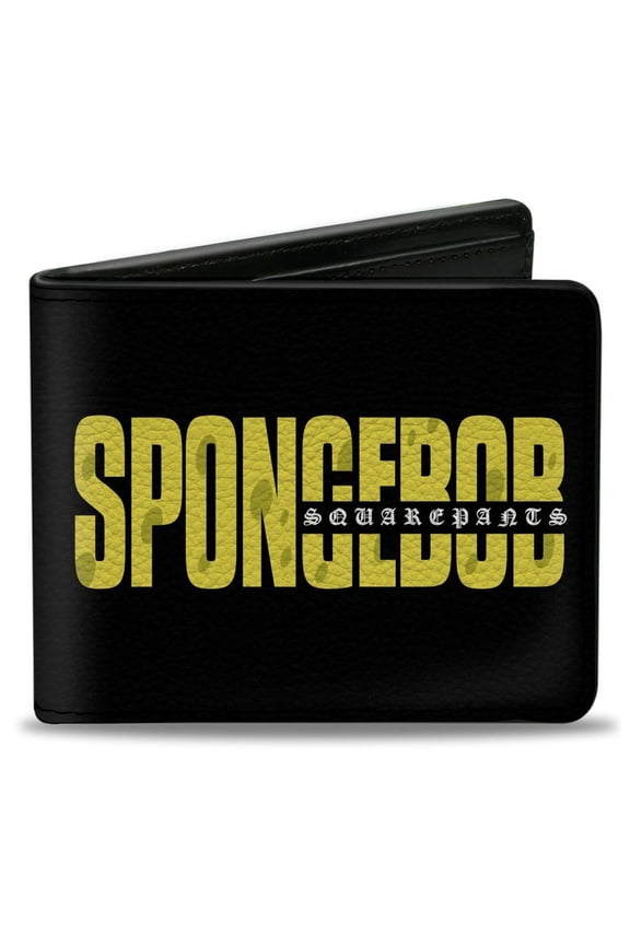 Nickelodeon Wallet, Bifold, SpongeBob SquarePants Title Black Yellow, Vegan Leather