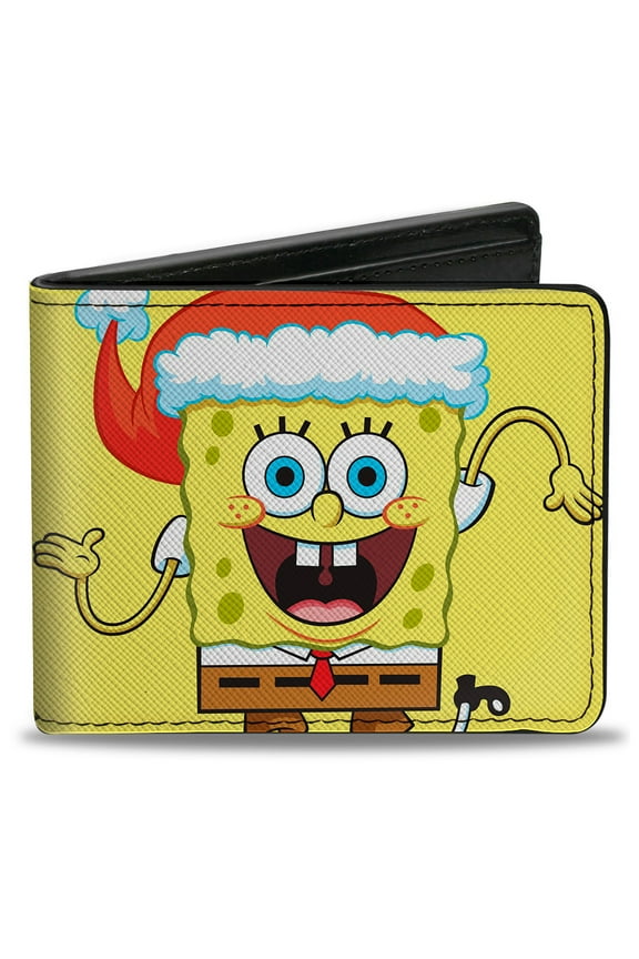 Nickelodeon Wallet, Bifold, SpongeBob SquarePants Wavy Arms Santa Holiday Christmas Pose, Vegan Leather