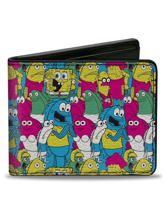 Nickelodeon Wallet, Bifold, SpongeBob SquarePants and Friends Collage Blue, Vegan Leather