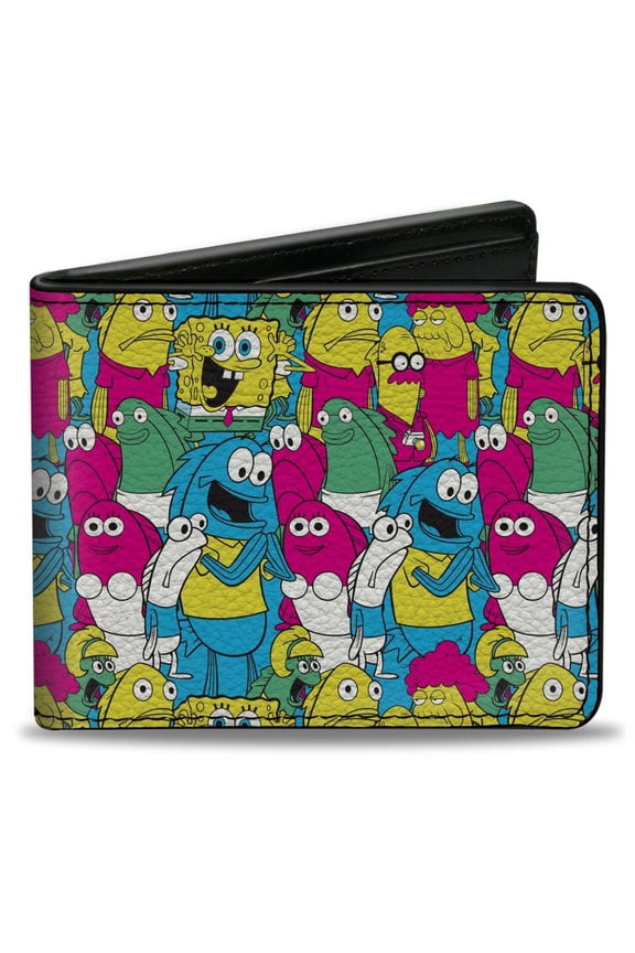 Nickelodeon Wallet, Bifold, SpongeBob SquarePants and Friends Collage Blue, Vegan Leather