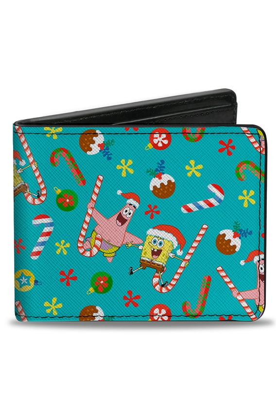 Nickelodeon Wallet, Bifold, SpongeBob and Patrick Star Holiday Treats Christmas Collage, Vegan Leather