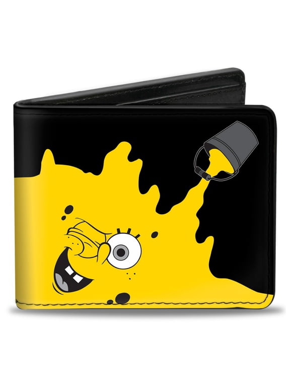 Nickelodeon Wallet, Bifold, Spongebob Paint Bucket Black Yellow, Vegan Leather