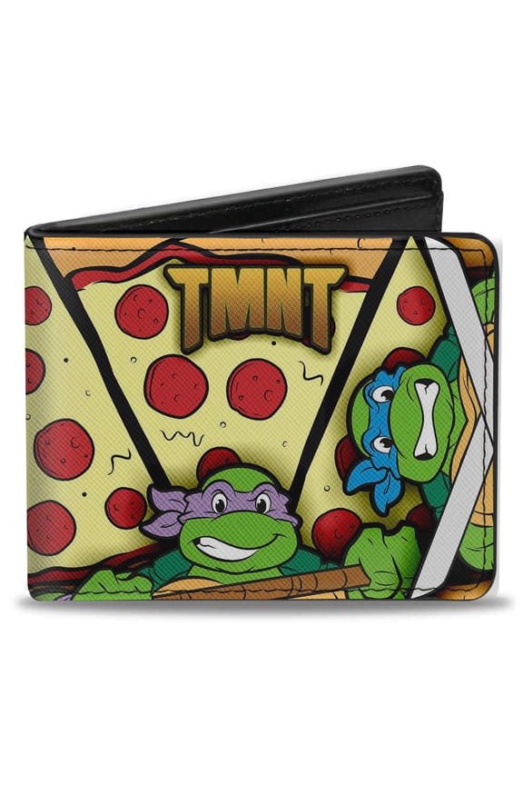 Nickelodeon Wallet, Bifold, TMNT Turtle Battle Poses Pizza, Vegan Leather