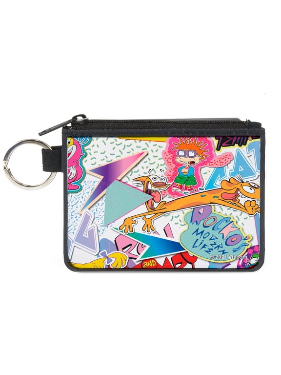 Nickelodeon Wallet, Coin Purse, Nick 90s Logos and Show Characters White Multi Color, Canvas
