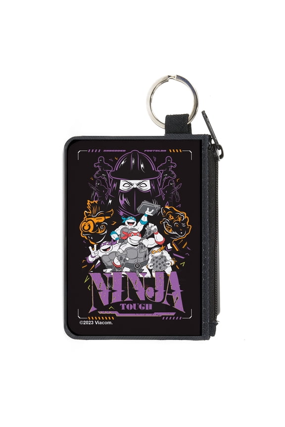 Nickelodeon Wallet, Coin Purse, Ninja Turtles Ninja Tough Group Pose and Enemies Black Multi, Canvas