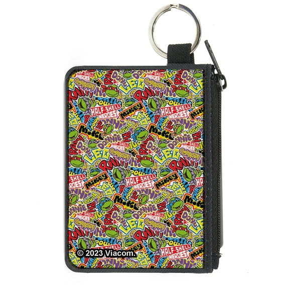 Nickelodeon Wallet, Coin Purse, Ninja Turtles Sticker Slaps Collage White Multi Color, Canvas