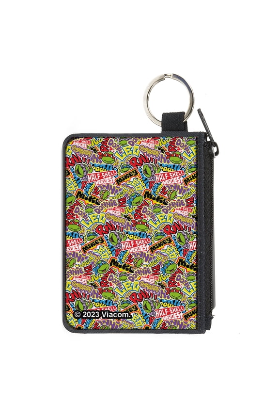 Nickelodeon Wallet, Coin Purse, Ninja Turtles Sticker Slaps Collage White Multi Color, Canvas