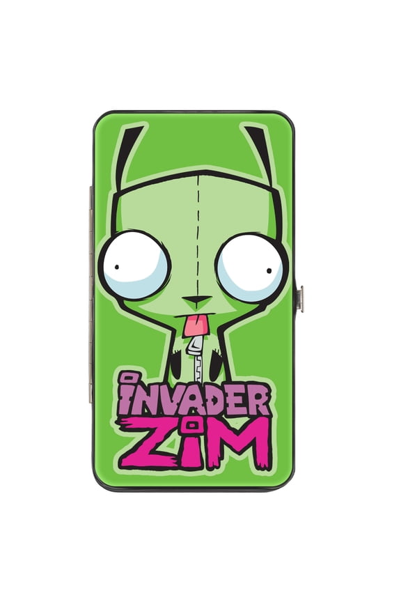 Nickelodeon Wallet, Hinged, Invader Zim GIR Pose and Logo with GIR and Costume Pose Green, Vegan Leather