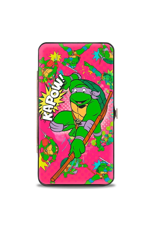 Nickelodeon Wallet, Hinged, Kapow Donatello Action Pose Turtle Action Poses Halftone Pink, Vegan Leather