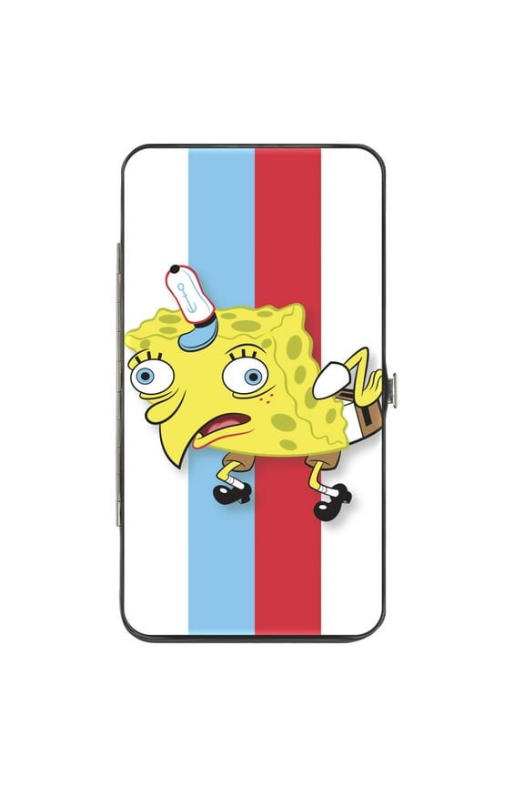 Nickelodeon Wallet, Hinged, Mocking Spongebob Pose Stripe White Blue Red White, Vegan Leather