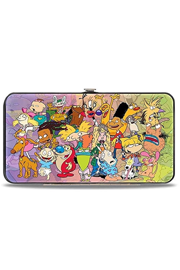 Nickelodeon Wallet, Hinged, Nick 90s Character Group Pose Close Up Fade Multi Color, Vegan Leather