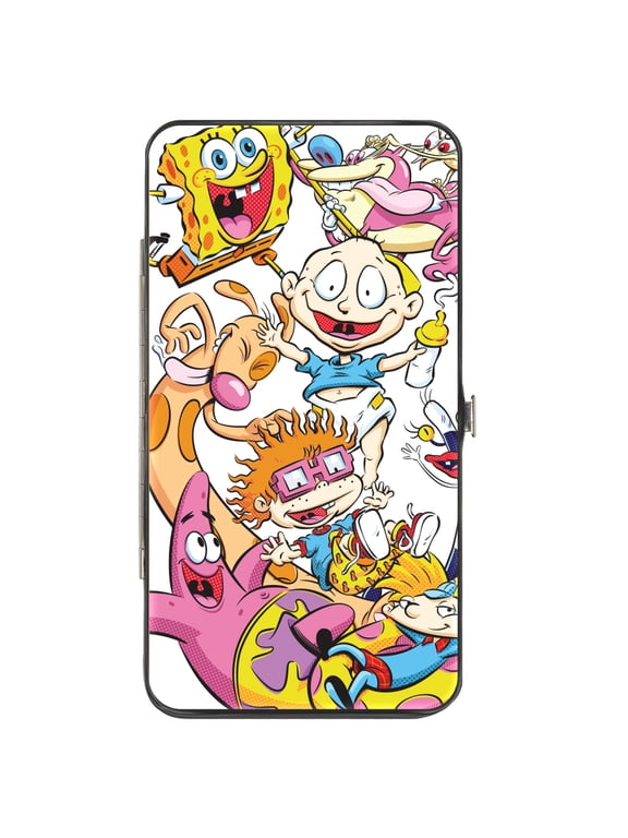 Nickelodeon Wallet, Hinged, Nick 90s Character Mash Up and Nickelodeon Splat Logo White, Vegan Leather