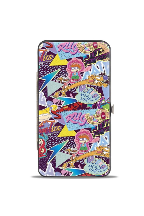 Nickelodeon Wallet, Hinged, Nick 90s Logos Show Characters Purple Multi Color, Vegan Leather