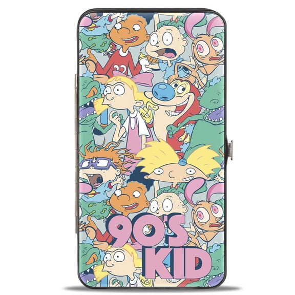 Nickelodeon Wallet, Hinged, Nick Rewind 90s Kid Character Mash Up Collage, Vegan Leather
