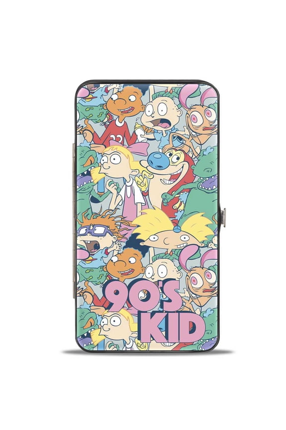 Nickelodeon Wallet, Hinged, Nick Rewind 90s Kid Character Mash Up Collage, Vegan Leather