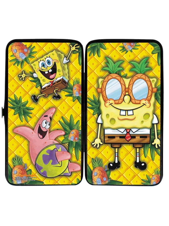 Nickelodeon Wallet, Hinged, Spongebob Pineapple Eyes Patrick Starfish Pose Pineapple Gold, Vegan Leather