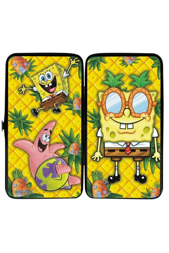 Nickelodeon Wallet, Hinged, Spongebob Pineapple Eyes Patrick Starfish Pose Pineapple Gold, Vegan Leather