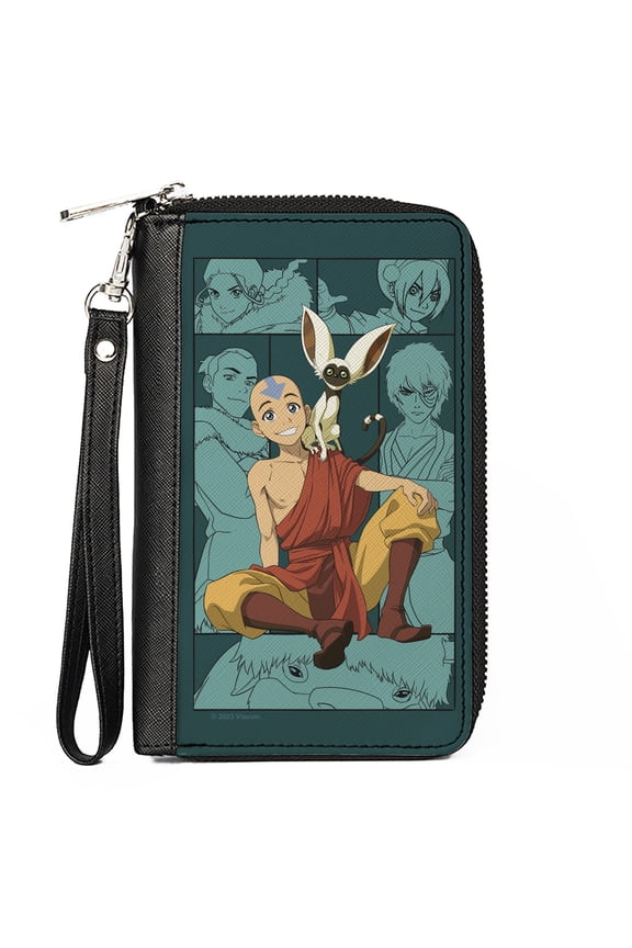 Nickelodeon Wallet, Zip Around, Avatar Aang and Momo Pose with Character Blocks Teals, Vegan Leather