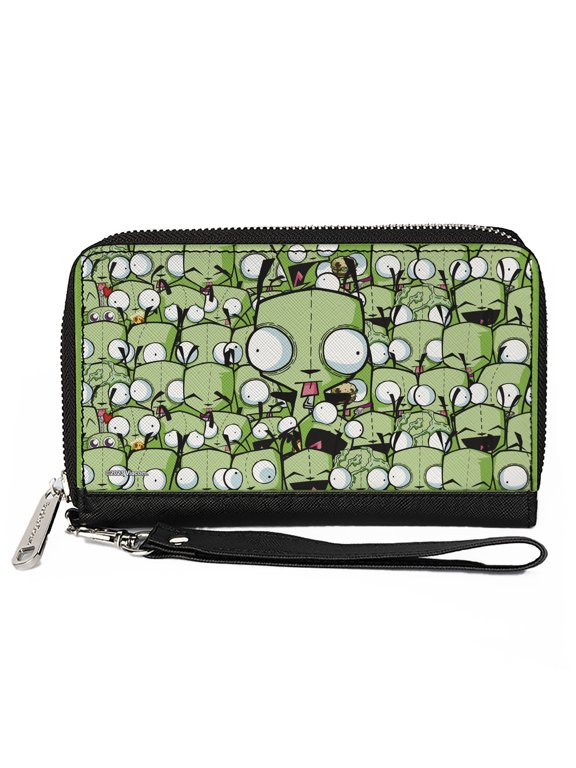 Nickelodeon Wallet, Zip Around, Invader Zim Gir Poses Stacked Greens, Vegan Leather
