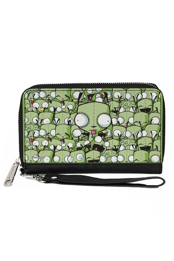 Nickelodeon Wallet, Zip Around, Invader Zim Gir Poses Stacked Greens, Vegan Leather