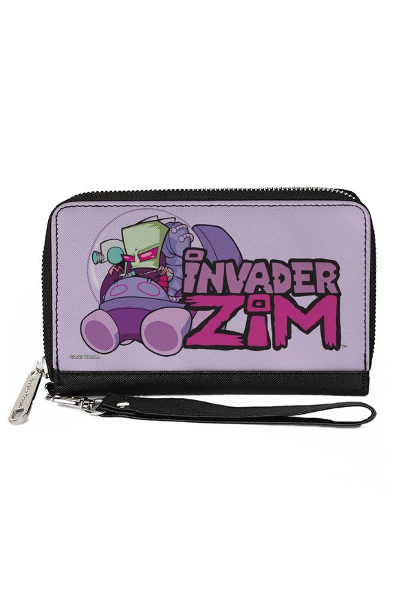 Nickelodeon Wallet, Zip Around, Invader Zim and GIR Voot Cruiser Pose and Title Logo Lavender, Vegan Leather
